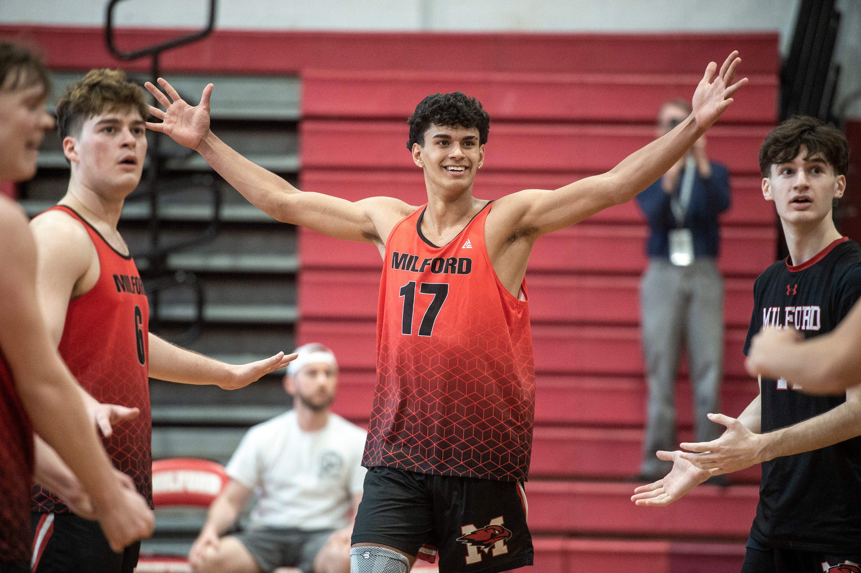 Milford High School boys volleyball senior captain Alex Guerra had no doubt what the call would be from the referee in their 3-0 sweep of Lexington, April 18, 2024.